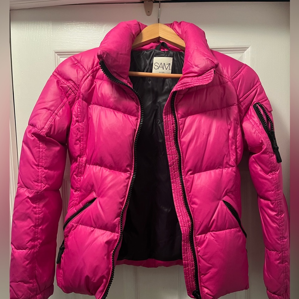SAM pink puffer jacket. Super warm down.